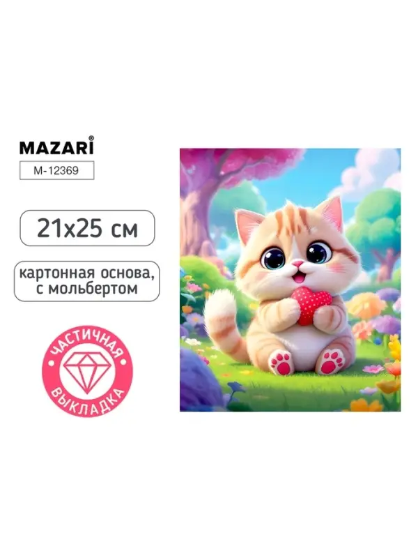 Алмазная мозаика &laquo;Котик с сердечком&raquo; 21&times;25 см, с мольбертом