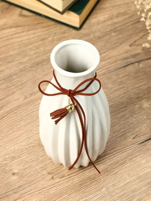 Ваза керамика настольная Ваза керамика настольная "Шерон" зауженная шнур, 19,5х8,5х6 см, белый