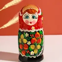 Матрёшка дерево &laquo;Весела&raquo;, красная голова, низ чёрный, 5-кукольная, 14 см