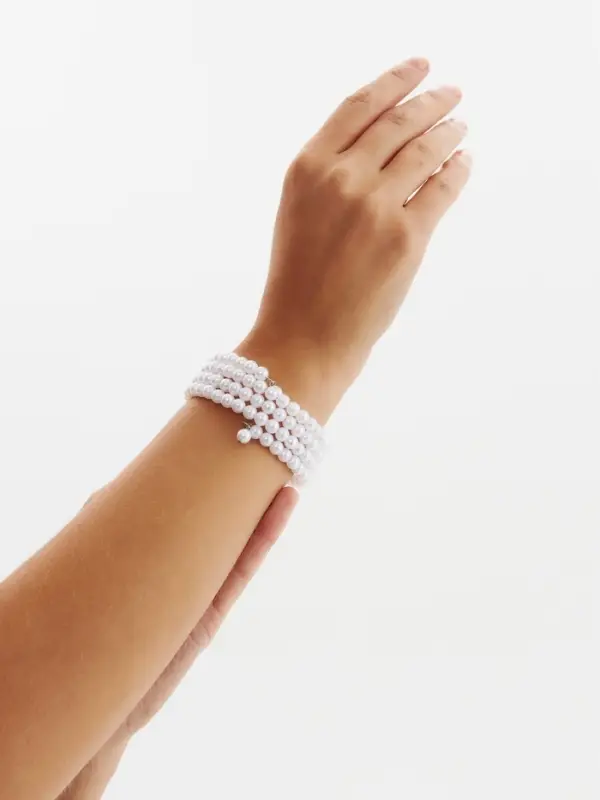 Браслет пружинка &laquo;Жемчуг. Невеста&raquo;, d=5.5 см, бусина 5 мм, 3 ряда, белый