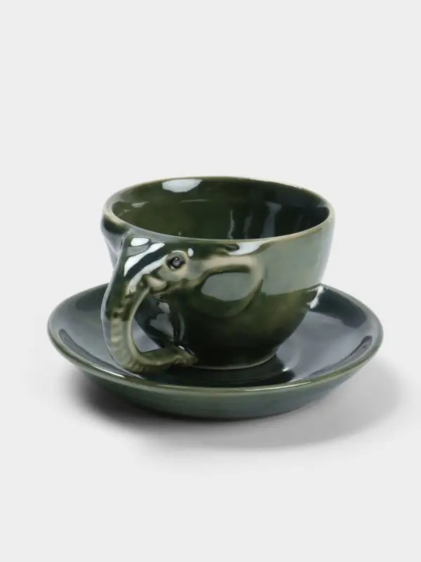 Чашка с блюдцем &laquo;Слоник&raquo;, 13&times;13&times;8 см, керамика, зелёная