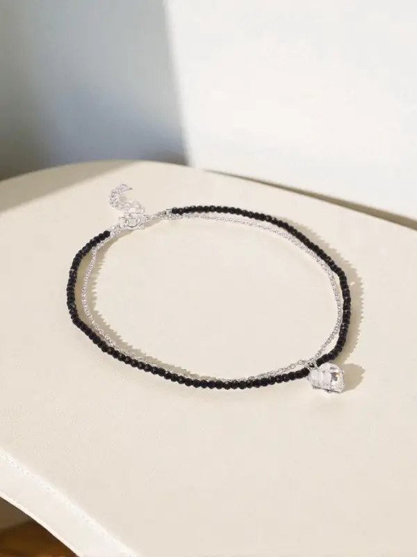 Колье "Сердце" двойной ряд, цвет чёрно-белый в серебре