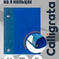 Папка на 4 кольцах А4, Calligrata, 40 мм, 700 мкм, внутренний и торцевой карман, синяя