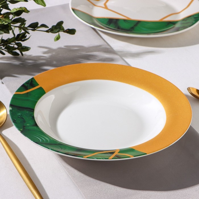 Тарелка фарфоровая глубокая Доляна «Малахитовая шкатулка», 340 мл, d=20 см Тарелка фарфоровая глубокая Доляна «Малахитовая шкатулка», 340 мл, d=20 см