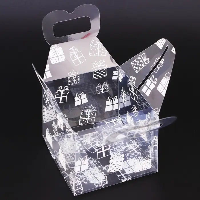 Коробка подарочная новогодняя складная ПВХ «Подарки» 8×8×8 см