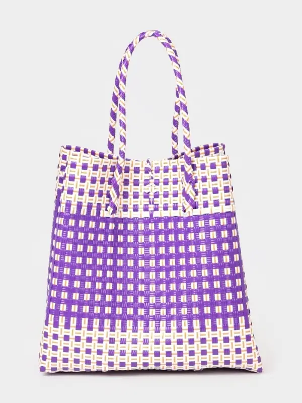Сумка плетёная, 40&times;20&times;55 см, пластик, фиолетово-белая