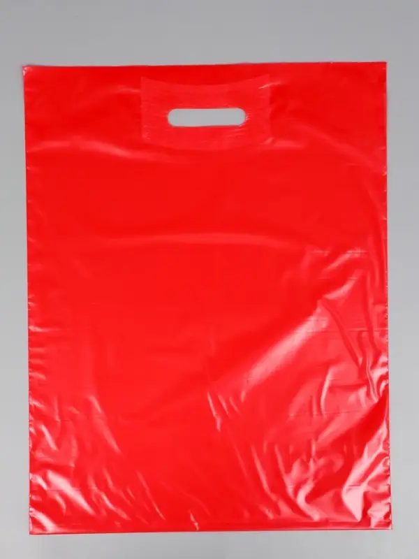 Пакет с вырубной усиленной ручкой ПВД 40х50 45 мкм Красный