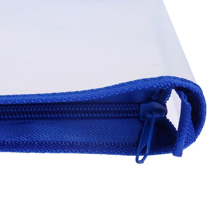 Папка на молнии с 3-х сторон А5, 450мкм, прозрачная, с синим кантом Папка на молнии с 3-х сторон А5, 450мкм, прозрачная, с синим кантом
