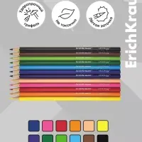 Карандаши 12 цветов ErichKrause Sport DNA, пластик, трехгранные, с европодвесом