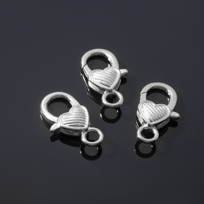 Замок-карабин «Сердечко» полосатое, (набор 3 шт.), 14×26 мм, цвет серебро Замок-карабин «Сердечко» полосатое, (набор 3 шт.), 14×26 мм, цвет серебро