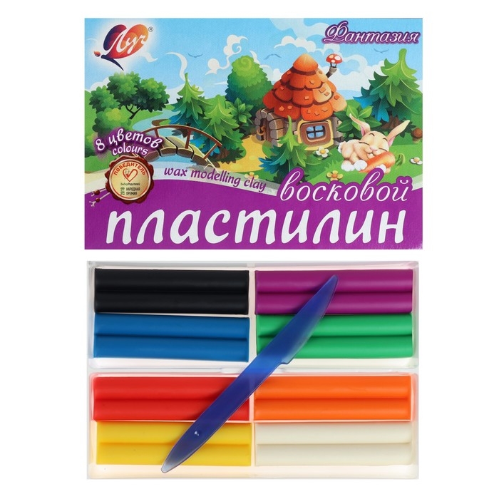 Пластилин мягкий (восковой), 8 цветов, 140 г,  Пластилин мягкий (восковой), 8 цветов, 140 г, "Фантазия", со стеком, МИКС