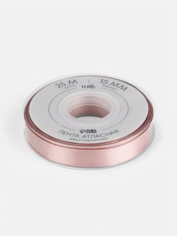 Лента атласная TEIRA, двухсторонняя, 15 мм, 25&plusmn;1 м, нежно-розовая №164