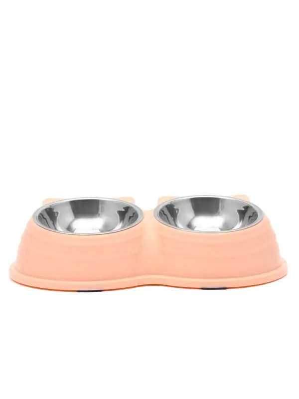 Миска двойная &laquo;Кисы&raquo;, 28&times;16.3&times;7.3 см, на пластиковом основании, металл, розовая