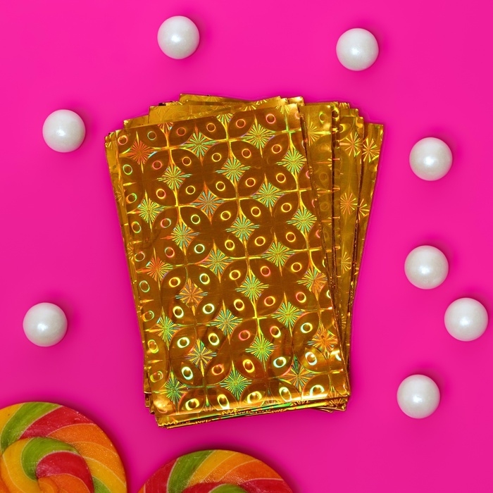 Пакет подарочный голографический с липкой лентой, Пакет подарочный голографический с липкой лентой, "Шарм" МИКС 7,5x12+2 см набор 50шт