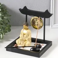 Сад Дзен "Будда в розовом, медитация у гонга" песок+камни+аромапалочки 13,2х15х16 см