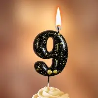 Свеча в торт "Черные брызги", цифра "9"