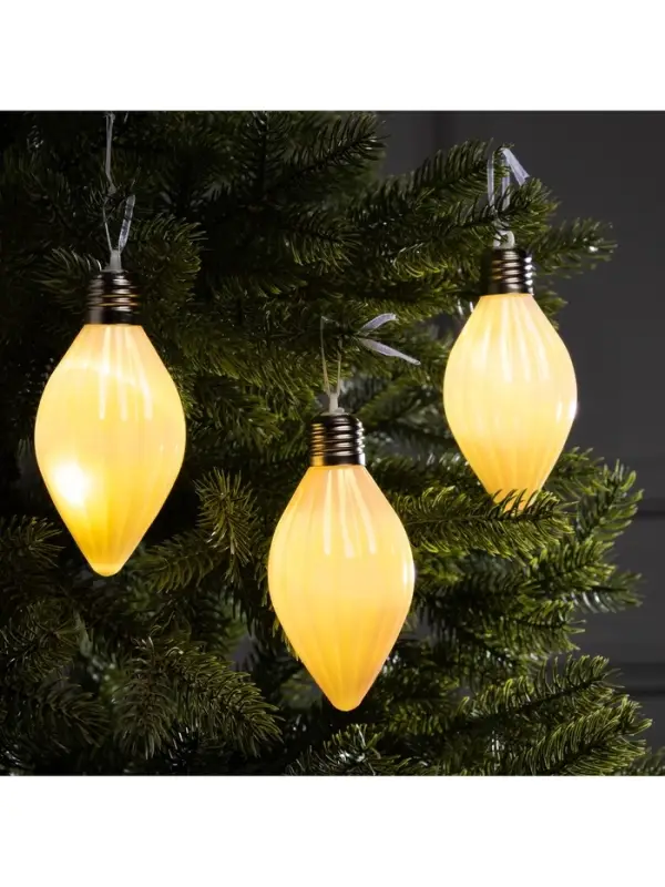 Набор ёлочных шаров &laquo;Снежное сияние&raquo;, 3 шт., d=8 см, 3 LED, от батареек AG13&times;9, свечение тёплое белое