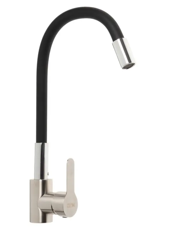 Смеситель для кухни ZEIN Z2751, гибкий излив, картридж 35 мм, нерж. сталь, черный/сатин