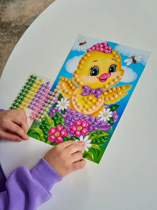 Набор для творчества. Аппликация бусинами "Цыплёнок" (180х250 мм, европодвес)