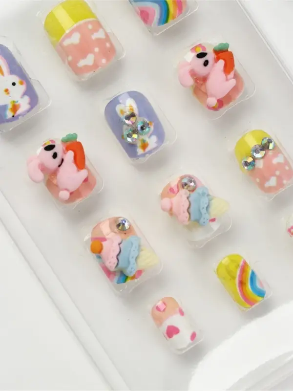 Детские накладные ногти &laquo;Милый зайка&raquo;, 12 шт.