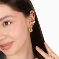 Серьги и кафф QF &laquo;Объёмные фигуры&raquo;, набор 4 шт. цвет золото