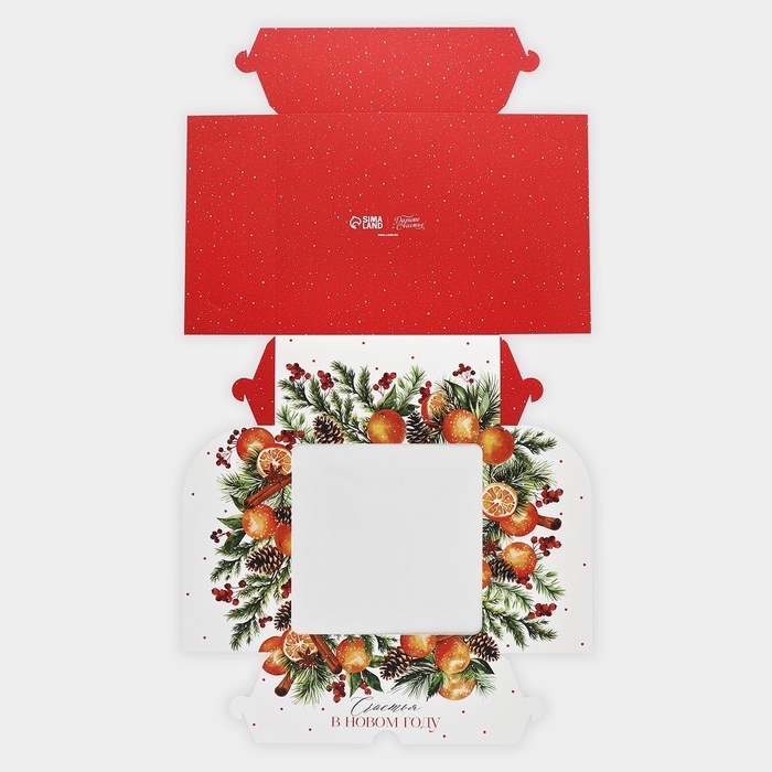 Коробка для капкейков и бенто-торта «Счастья в Новом году», венок 25 х 25 х 10 см