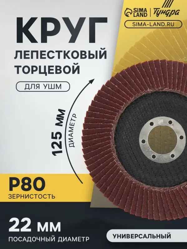 Круг лепестковый торцевой конический ТУНДРА, 125&times;22 мм, Р80