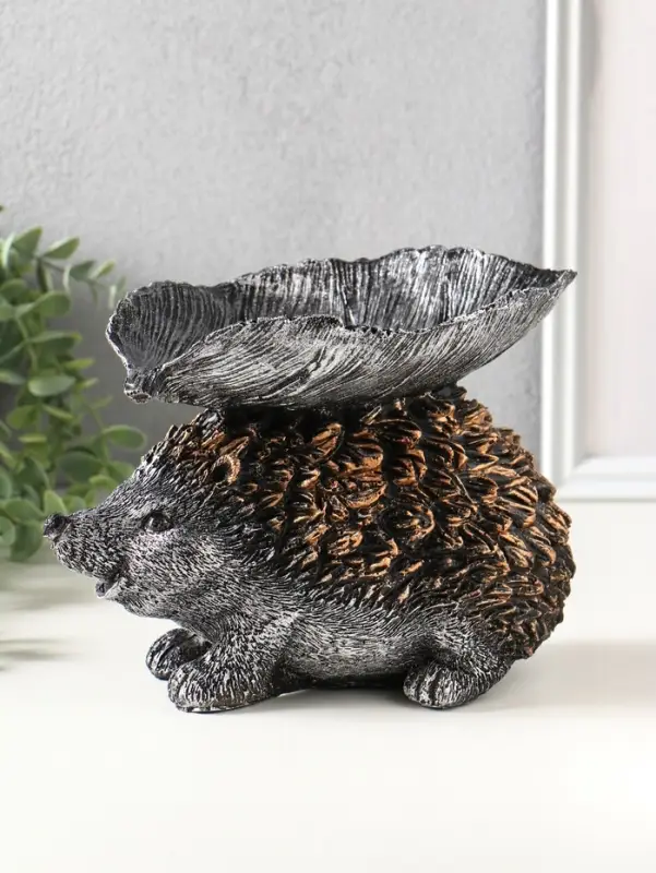 Фигура с подставкой для мелочей "Ёжик с листом" 15х21х13 см, серебро с бронзой
