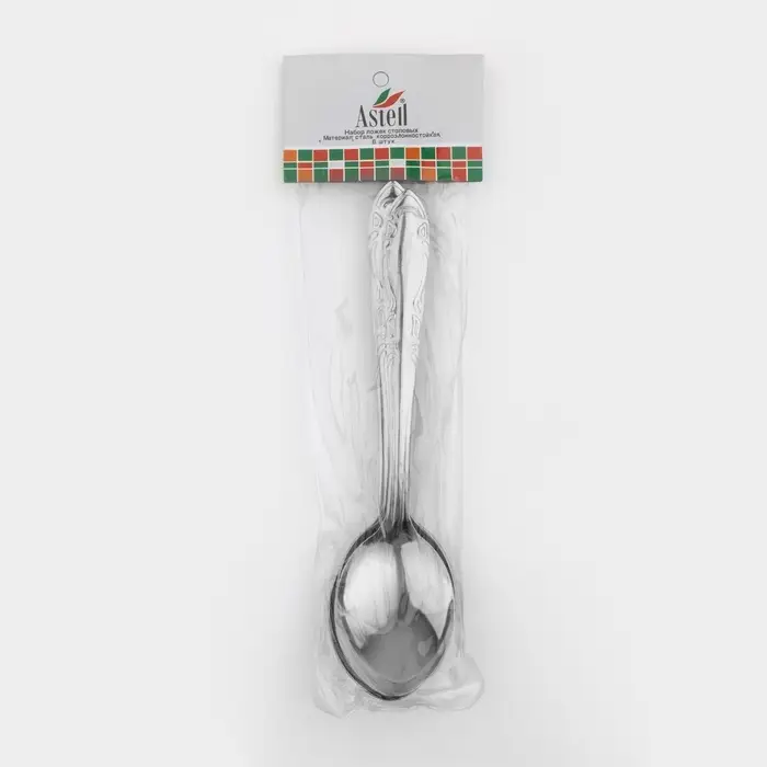 Набор столовых ложек из нержавеющей стали &laquo;Общепит&raquo;, толщина 0.7 мм, длина 19 см, 6 шт., серебряный