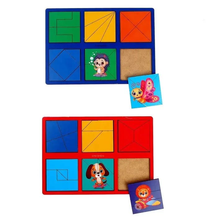 Головоломка геометрическая деревянная &laquo;Квадраты&raquo;, 2 уровень, 2 планшета