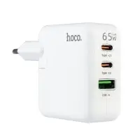 Переходник сетевого зарядного устройства на 2 Type-C PD65W + USB QC3.0 C115A  HOCO черное