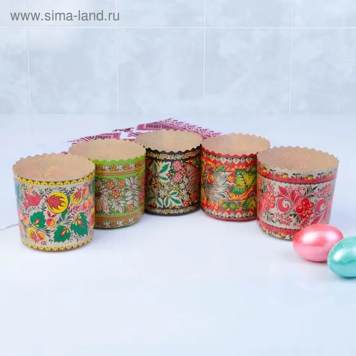 Форма бумажная для кулича &laquo;Хохлома&raquo;, 90&times;90 мм, МИКС