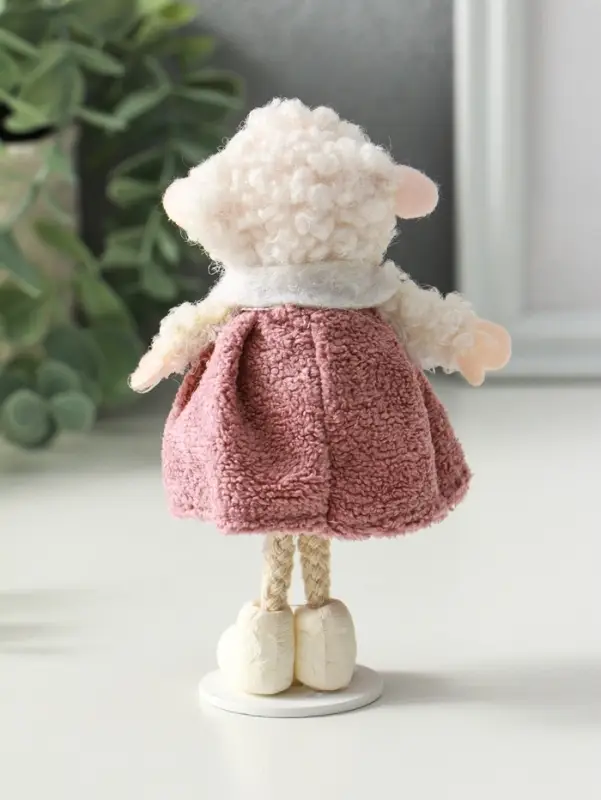 Сувенир п"Белая овечка в пыльно-розовом платье" 5х6,5х13 см