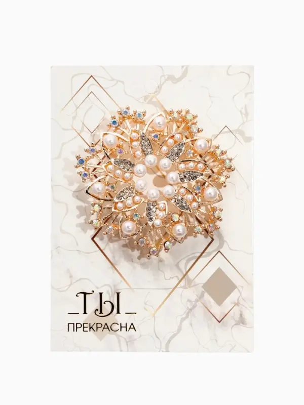 Брошь с жемчугом &laquo;Снежинка&raquo;, белая в золоте