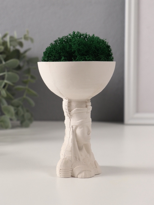 Кашпо бетонное  Кашпо бетонное "Египтянка" высота 10см, диаметр 7см белый со мхом (мох зелеый стабилиз)