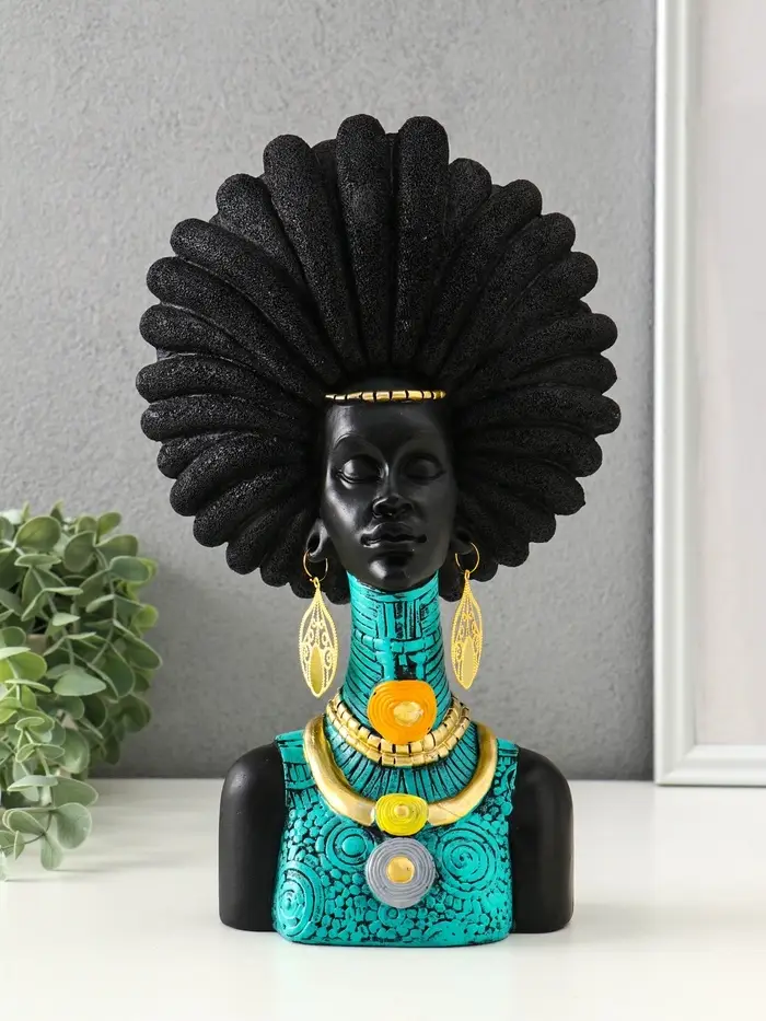 Бюст полистоун "Африканка в бирюзовом" чёрный 18,5х8х29,5 см Бюст полистоун "Африканка в бирюзовом" чёрный 18,5х8х29,5 см