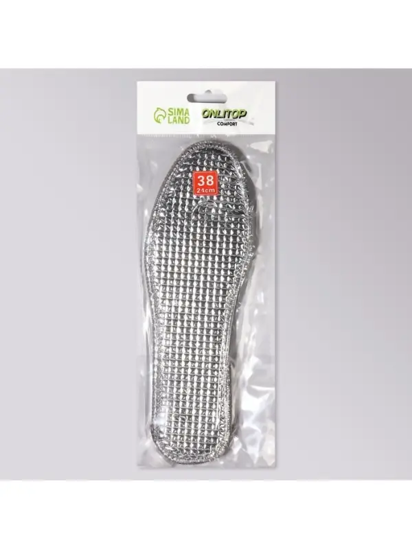 Стельки для обуви, утеплённые, двухслойные, фольгированные, окантовка, р-р RU 36 (р-р Пр-ля 38), 24 см, пара, серые