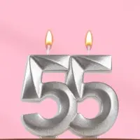 Свеча в торт юбилейная &laquo;Грань&raquo;, цифра 55, серебро