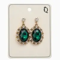 Серьги со стразами "Овал грань", цвет изумрудный в золоте