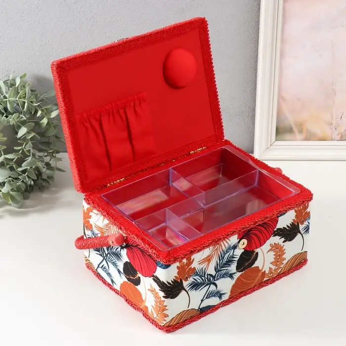 Шкатулка для рукоделия и шитья &laquo;Тропические листья&raquo;, хранение ниток, иголок, мелочи, 19&times;26&times;14.5 см