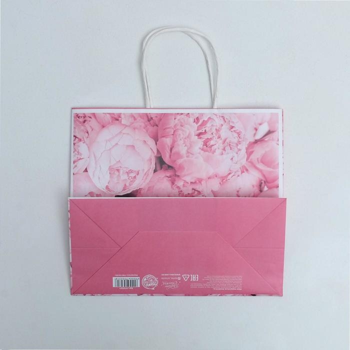 Пакет подарочный крафтовый, упаковка, «Пионы», 25 х 22 х 12 см Пакет подарочный крафтовый, упаковка, «Пионы», 25 х 22 х 12 см