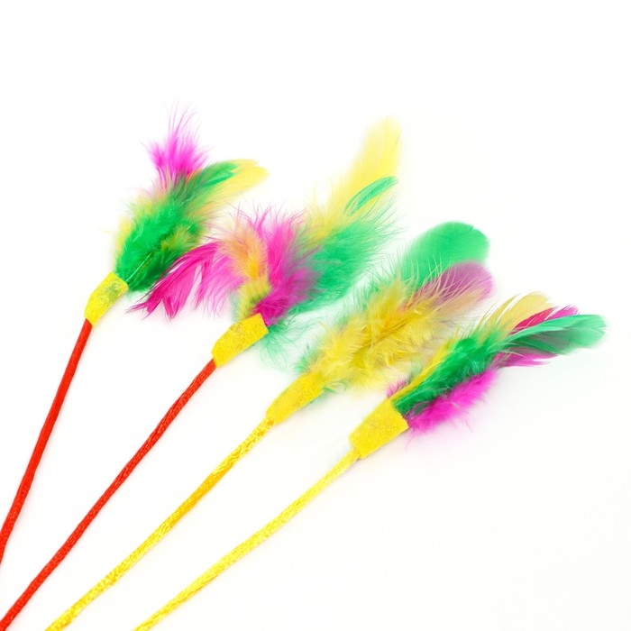 Дразнилка-удочка  Дразнилка-удочка "Шар с перьями", оранжевая на оранжевой ручке