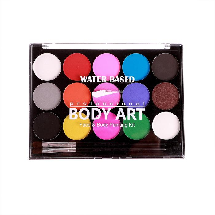 Аквагрим профессиональный для лица и тела 15 цветов по 1,5 гр. + 2 кисточки