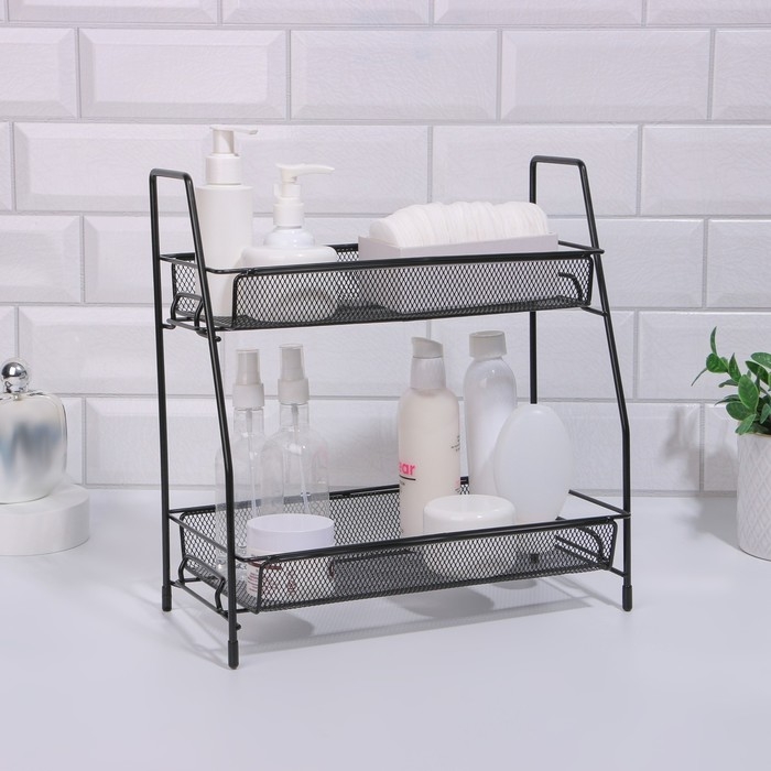 Органайзер для хранения косметических средств/принадлежностей, двухуровневый, 31 &times; 32 &times; 17 см, цвет чёрный