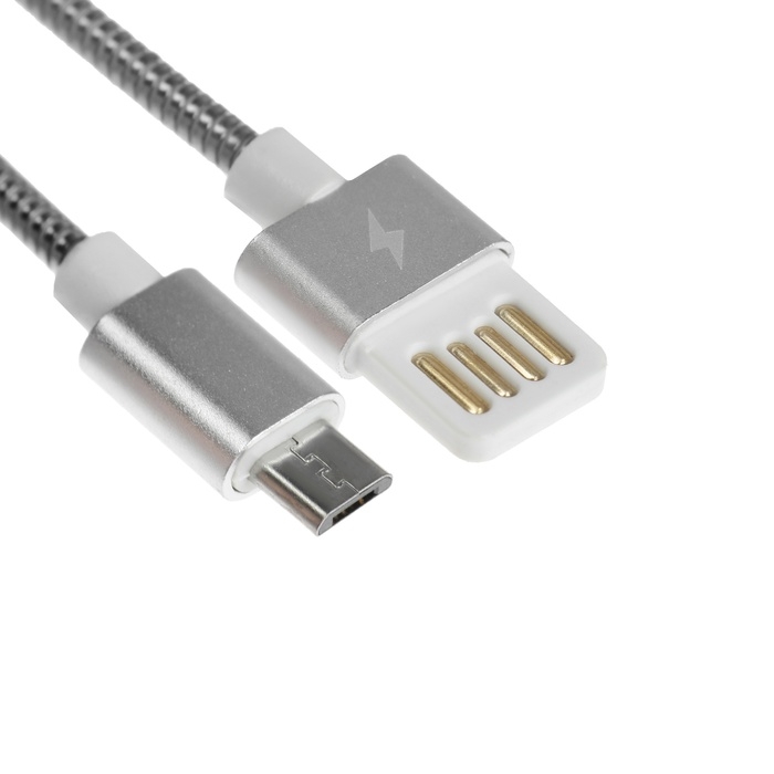 Кабель MicroUSB - USB, 2.1 А, металлическая оплётка, 1 метр, серебристый Кабель MicroUSB - USB, 2.1 А, металлическая оплётка, 1 метр, серебристый