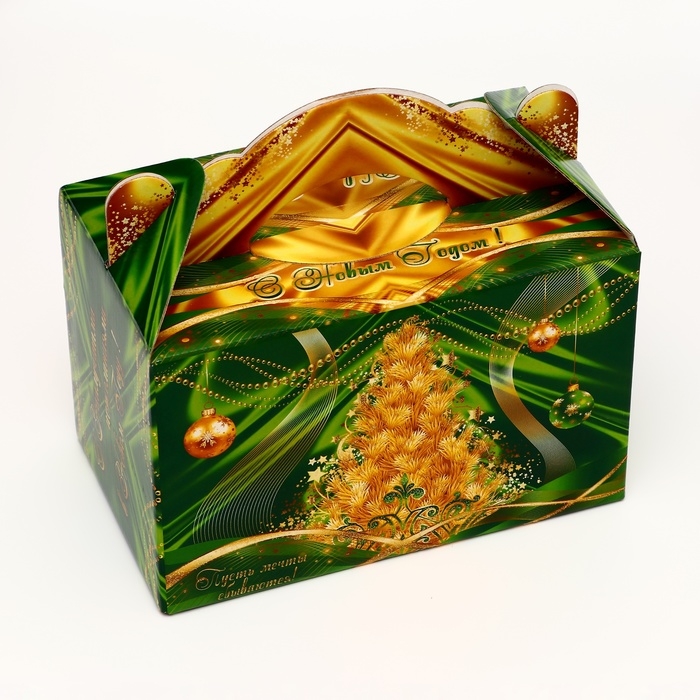 Подарочная коробка Подарочная коробка "Праздничный шелк взеленом" новогодняя Чемоданчик средний 20 x 12 x 19 см 1065302