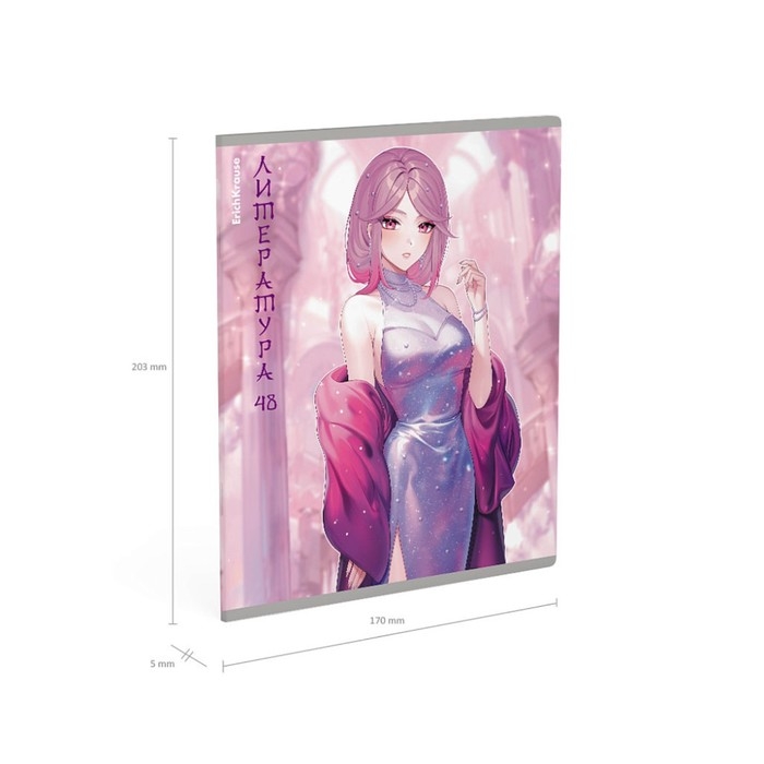 Тетрадь предметная ЛИТЕРАТУРА, 48 листов в линейку, ErichKrause Manga, обложка мелованный картон, твин-лак, блок офсет 100% белизна, инфо-блок