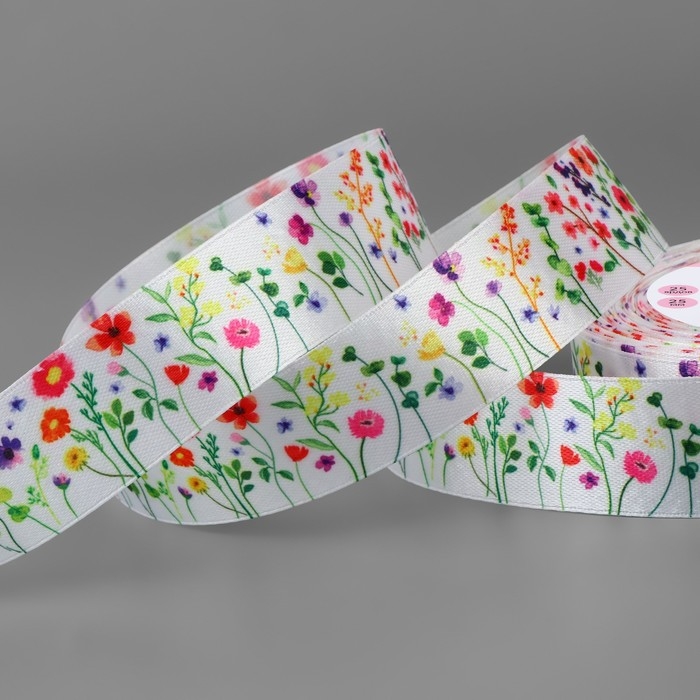 Лента атласная «Весеннее поле», 25 мм, 23 ± 1 м, разноцветная Лента атласная «Весеннее поле», 25 мм, 23 ± 1 м, разноцветная