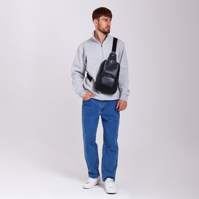 Сумка - слинг, TEXTURA, натуральная кожа, цвет чёрный Сумка - слинг, TEXTURA, натуральная кожа, цвет чёрный