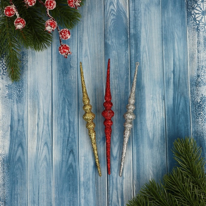 Украшение ёлочное Украшение ёлочное "Сосулька изящная" (набор 3 шт) 1,5х15 см, микс